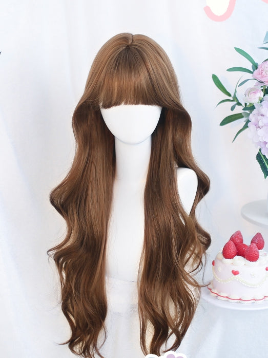 Brown Bangs Wavy Long With 65-70 Wigs