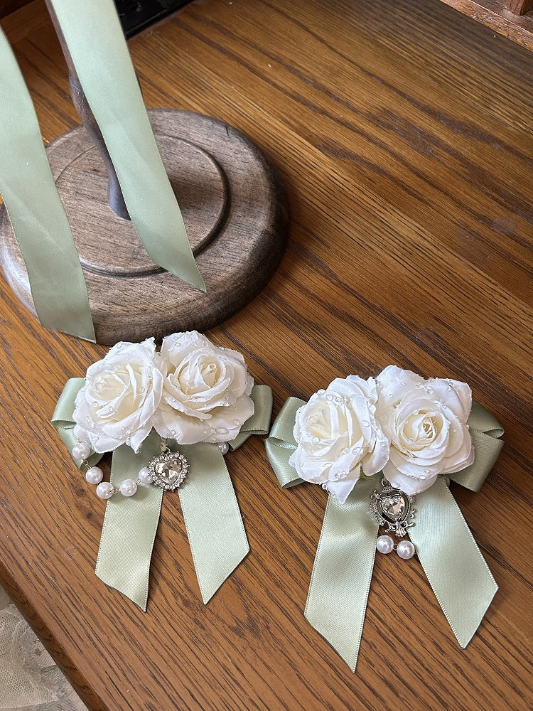 Hairclip Green Bowknot Floral Design