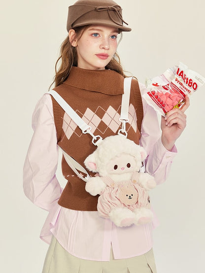 Rucksack Plüsch WeißRosa Niedlich + Lamm Mittel/Große Hose Gesamtgröße