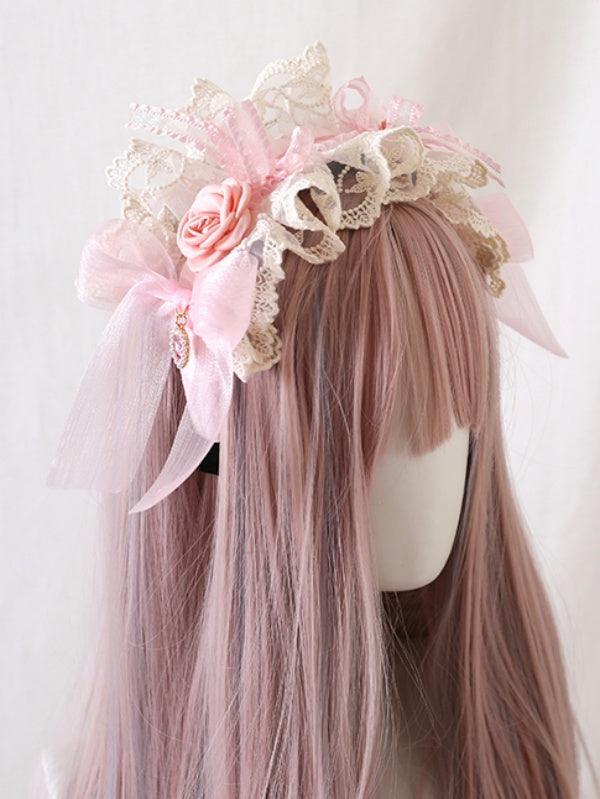Sweet Bowknot Charm Floral Lace with KC Heart Lolita