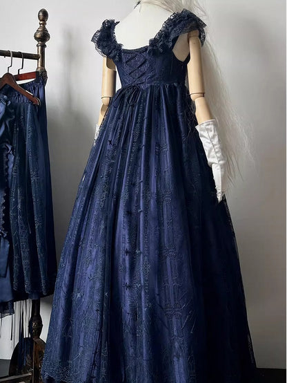 Dark Blue Cathedral Empire Waist Dress Gothic Lolita JSK