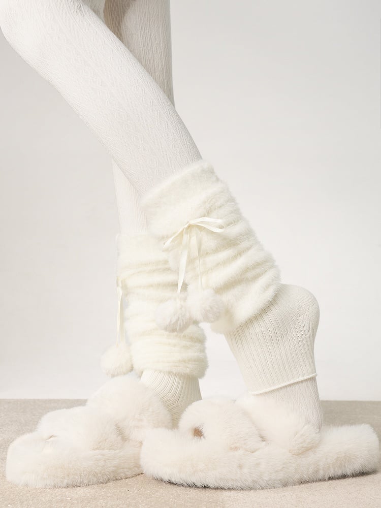 Pom-Pom Decoration Footed 4 Colors Warmers Leg Fuzzy