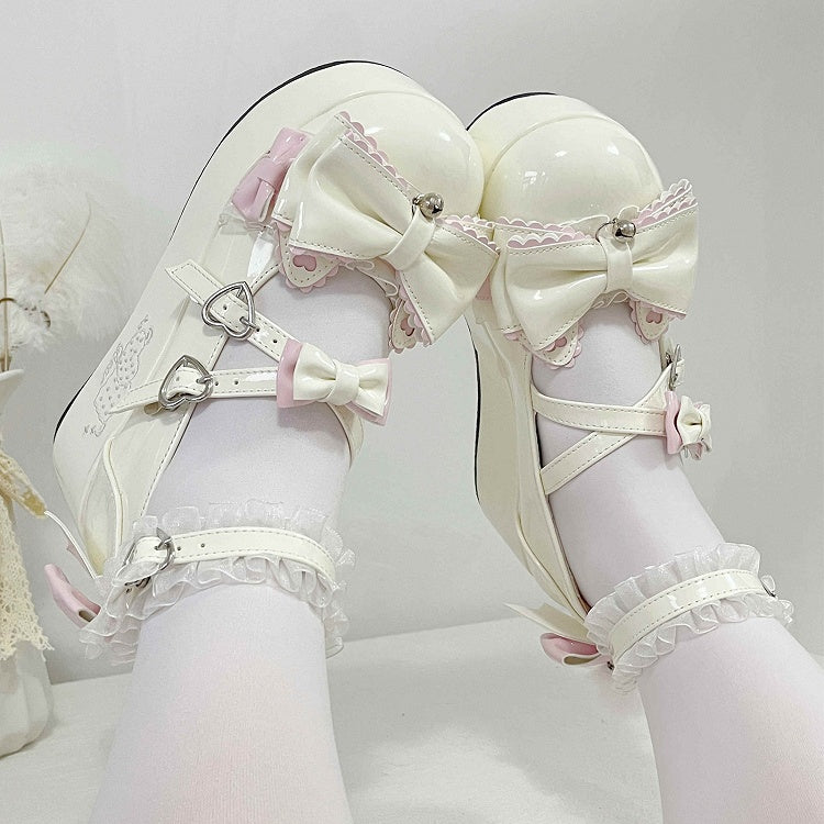 Bow Cat Ear Sweet White Janes Platform Details with Lolita - Accents Mary