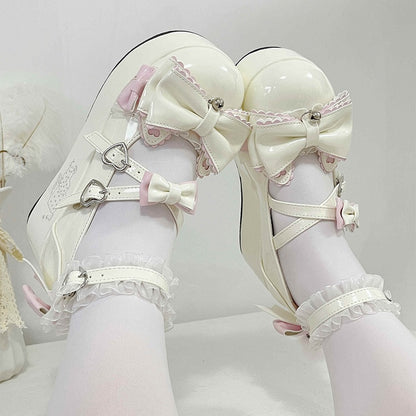 Bow Cat Ear Sweet White Janes Platform Details with Lolita - Accents Mary