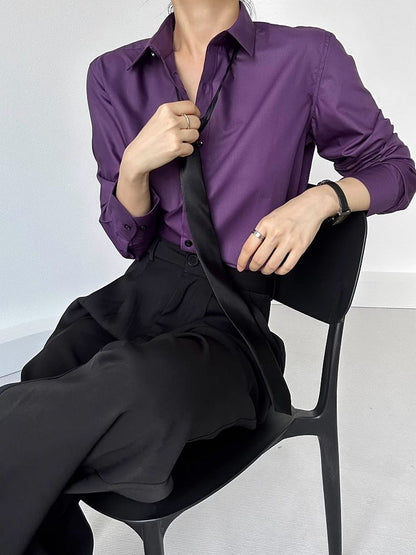 Shirt Pointed Long-Sleeve Button-Front Purple Ouji Lolita with