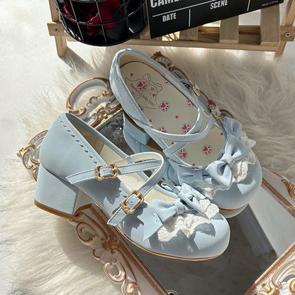 Design Mid-heel Toe with Round Lolita Janes Mary Elegant Blue Sky