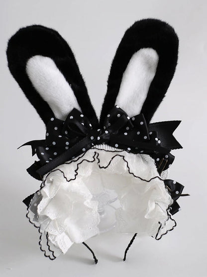9 Colors Bunny Ear KC - Fluffy Rabbit Ears with Bow & Lace Trim