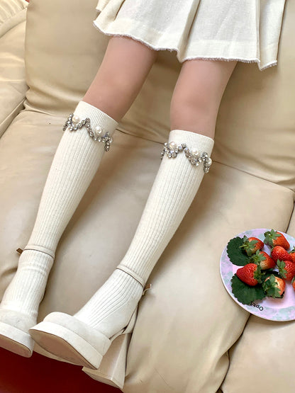 with Under-the-Knee  Stackable White Socks White/Gray/Milk Bead