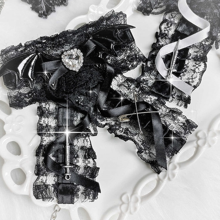 ジライケイ バットウィング ハートラインストーン装飾ちょう結びヘアクリップ