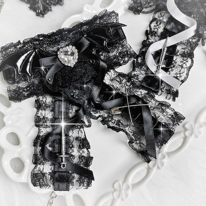 ジライケイ バットウィング ハートラインストーン装飾ちょう結びヘアクリップ