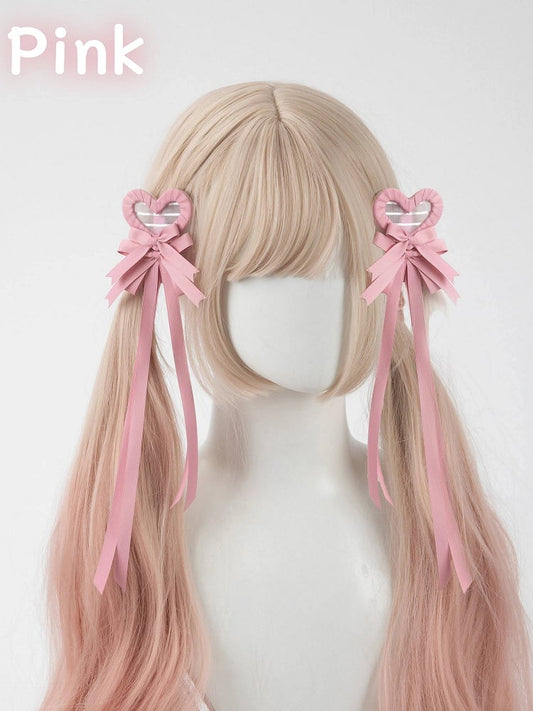 Multi-Color Bow Clip Hair Heart Pairs