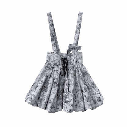 Grauer Jacquard-Overall-Ballerrock mit Schnürung an der Taille