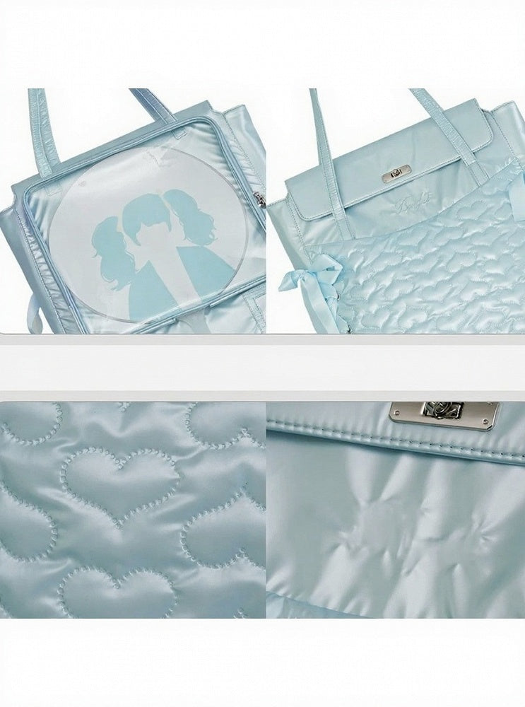 4 Colors Heart Pattern Detail Ita Bag with Transparent Window for Daily Use - Berry Q