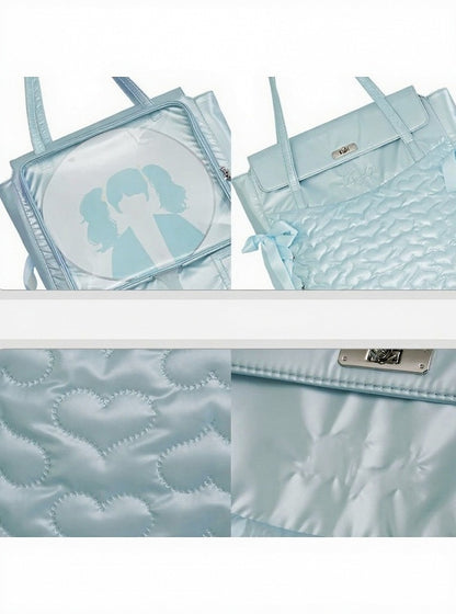 4 Colors Heart Pattern Detail Ita Bag with Transparent Window for Daily Use - Berry Q