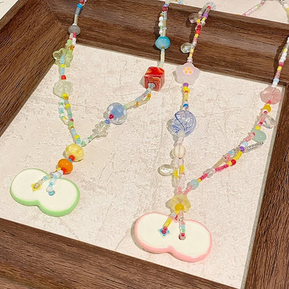 Apfelrosa Y2K Perlenkette /Grün