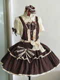 School Lolita Chocolate Polka-dot Pattern Dress Brown Overall Old