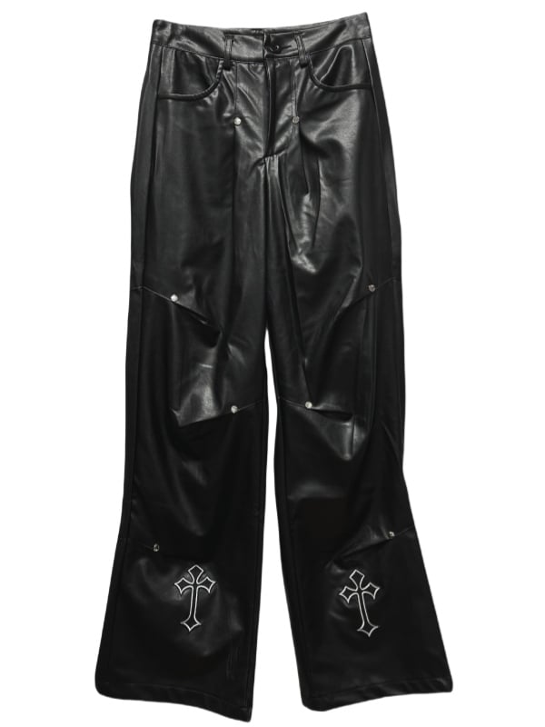 Punk Rock Schwarze Cargohose mit Kreuz-Applikationen und Nieten und Gürtel