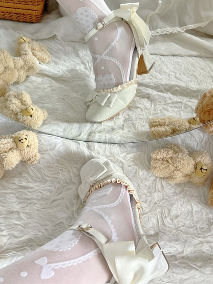 Decorative Closure Ruffles Mid-heel Bow with Trim Lolita Beige in Elegant Shoes -