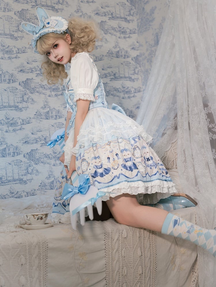 Blau Alice Bunny Lolita Kleid Print Uhr Süße und