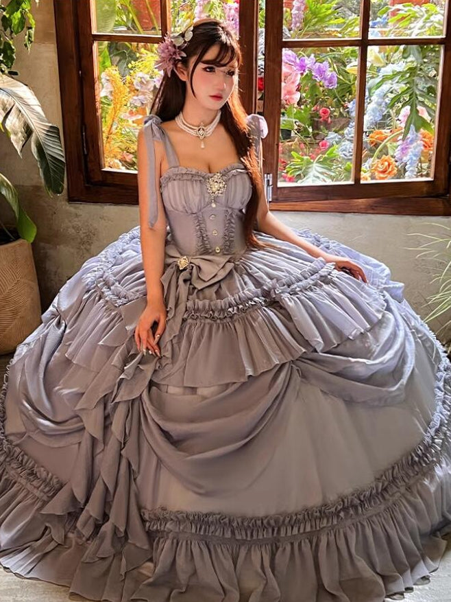 Lila Kleid Länge Boden Taille Staubigen Korsett Ballkleid Wunderschöne