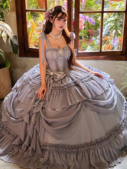 Lila Kleid Länge Boden Taille Staubigen Korsett Ballkleid Wunderschöne