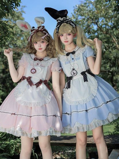 Blue and White Alice OP Dress with Apron - Sheep Puff Atelier