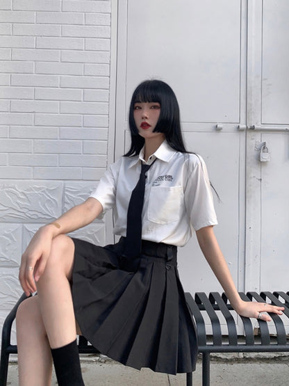 Black High Waist Box Pleat Overall Skirt