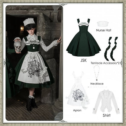 - Cthulhu Green Set Dark Gothic JSK Vibes Shirt Lolita +