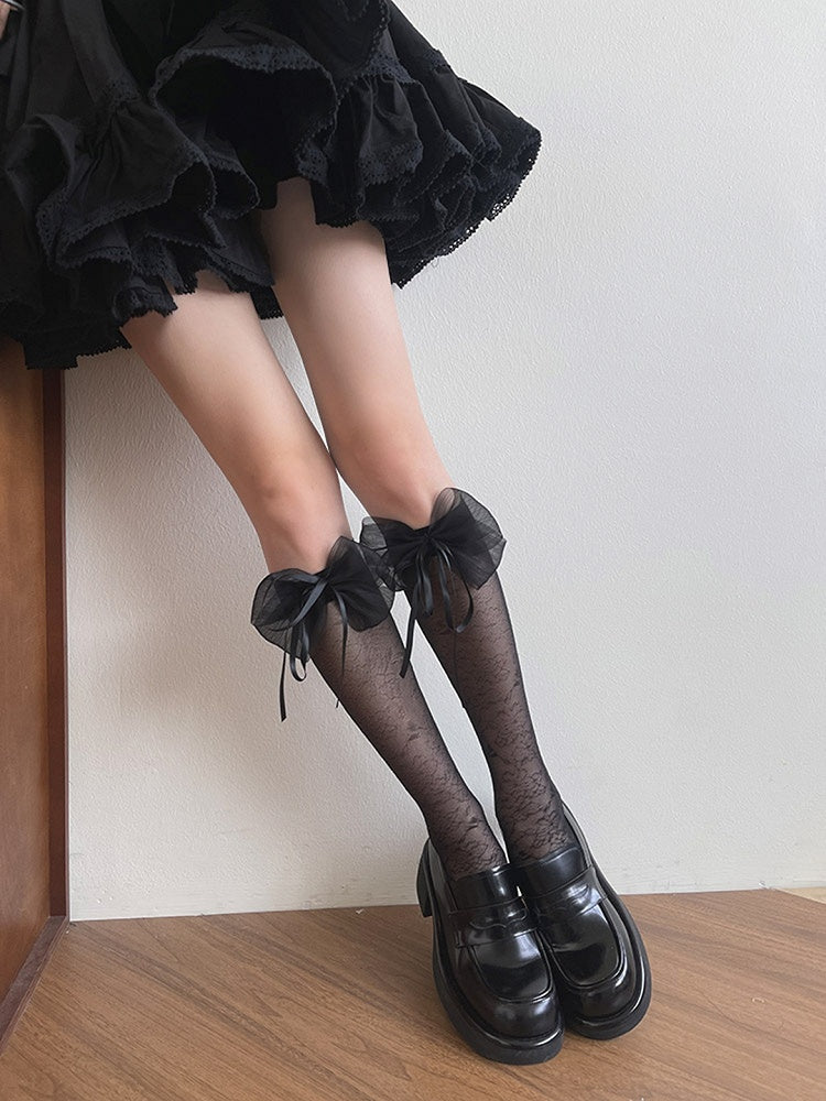 Design Bowknot Unterknee Schwarz/Weiß Strümpfe
