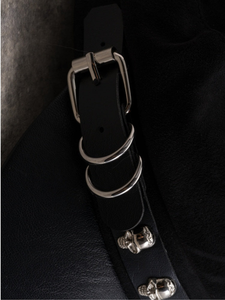 Beret Design Skeleton Decorated Buckle Black Hat Gothic