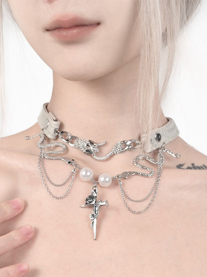 Pearls Punk Choker White Snakes
