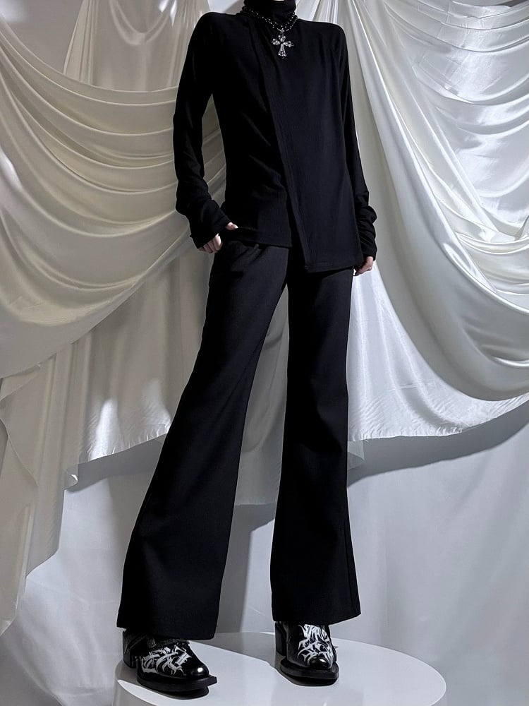 Top Long Lolita Slim-fitting Black Ouji Design Mock Collar Sleeve