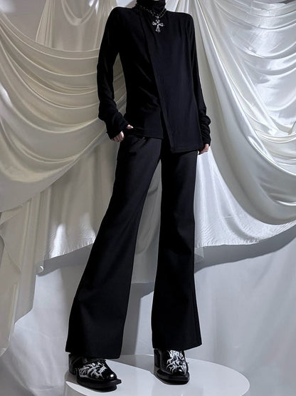 Top Long Lolita Slim-fitting Black Ouji Design Mock Collar Sleeve
