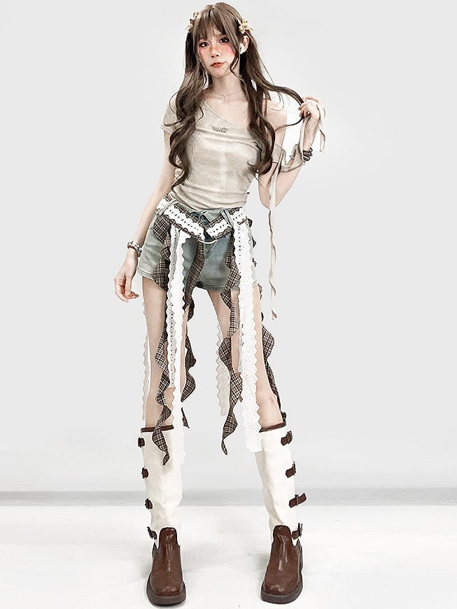 Taillenbesatz Millard Blau mit Rüschengürtel Fashion Cascading High Shorts