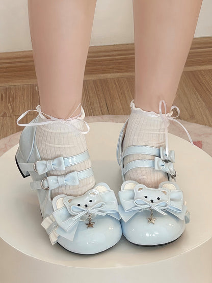 Jane Trim Shoes Mary Sweet Ruffle Themed Bear Lolita with Blue