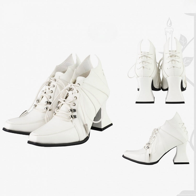 Wineglass-shaped Ties Heel White Boots Gothic Lace-up Front