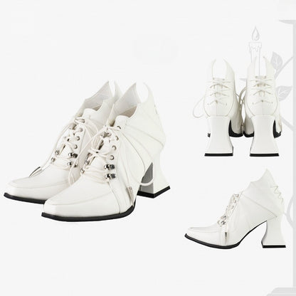 Wineglass-shaped Ties Heel White Boots Gothic Lace-up Front