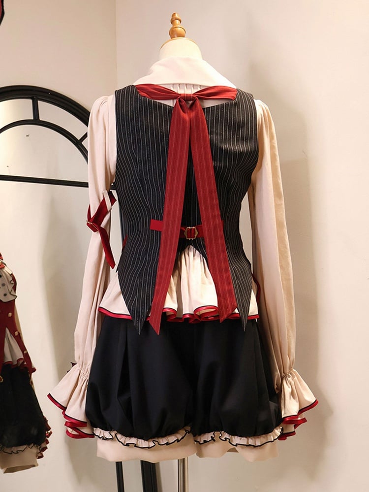 Schwarzes Ouji Style Full Red Shirt Preppy Fashion + und Set-Beige