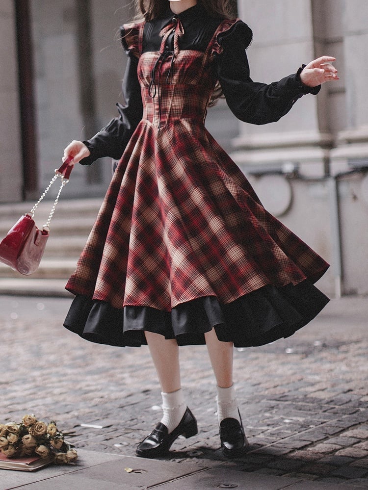 Muster kariertes Taillenkleid Rot Basken