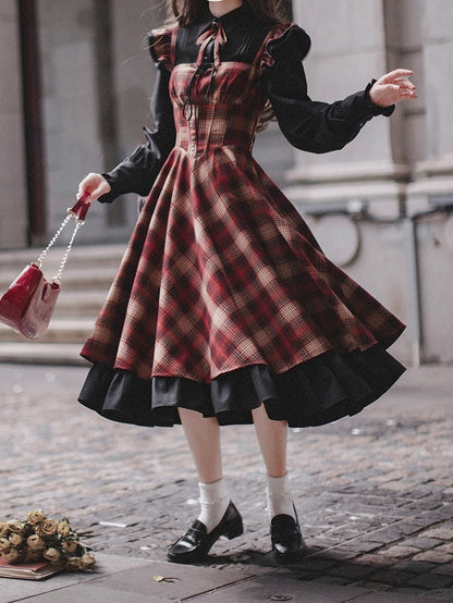 Muster kariertes Taillenkleid Rot Basken