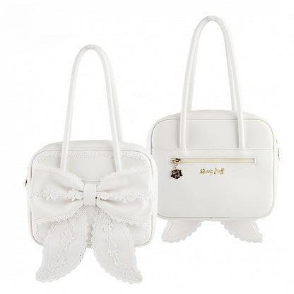 3 Featuring Large Bow Styles White PU Trim Lolita Bag Square Lace and Shoulder a