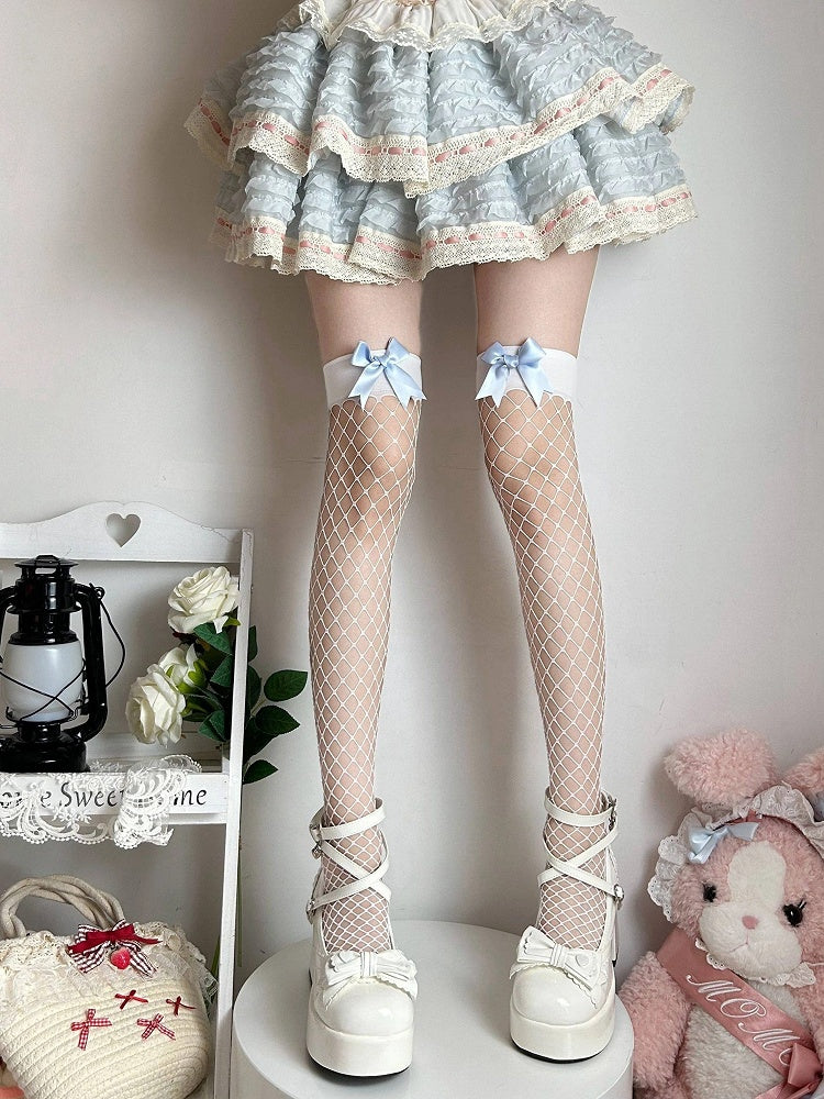 Lolita Style Over-the-Knee Accent Fishnet Bow Stockings