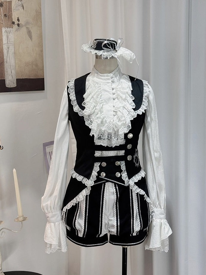 Black Tailcoat Waistcoat with White Lace Trims - Castle Too