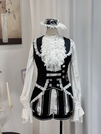 Corset Belt Waist Black and White Striped Bloomer Shorts - Castle Too