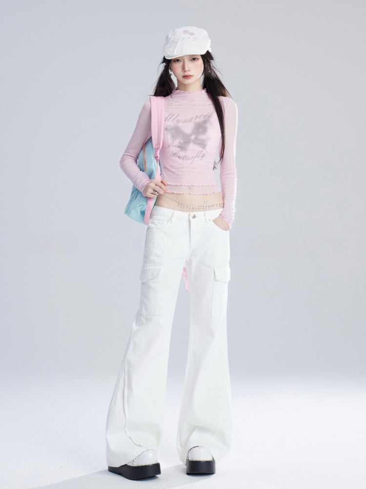 ジーンズ ホワイト ローフレアウエスト ヴィンテージ グラマラス