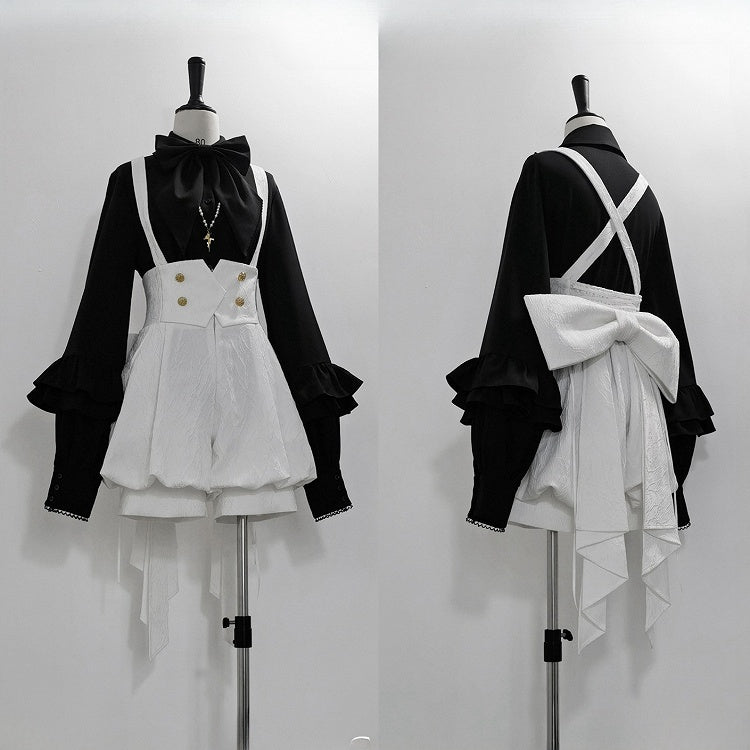 Ouji High Big Train Belt with Bow Lolita Waist Corset White Shorts Overall