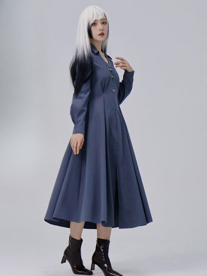 Dusty Collar Point Blue Chinese with Dress in Shirt Flat Style