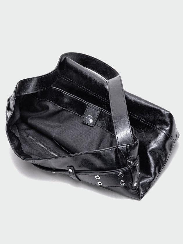 Elegant Black Tote Bag With Belt Buckle Accent - Perfect For Commuting