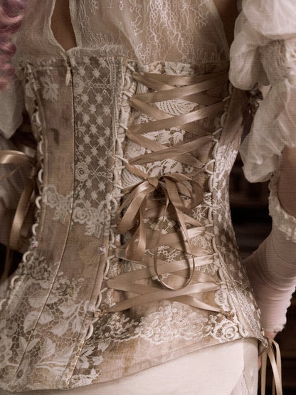 Hals Rokoko-Top Akzente Kaskadierende abnehmbare Illusion Rüschen Neckholder Korsett mit Spitze