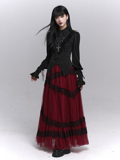 Design with Blouse Black Bishop Striped Sleeves Gothic Triangular Slit